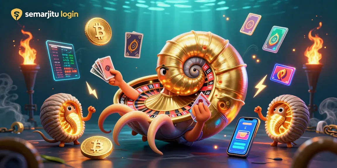 Masuk ke semarjitu login dengan gambar 3D nautilus yang megah dan aset permainan kasino lainnya.
