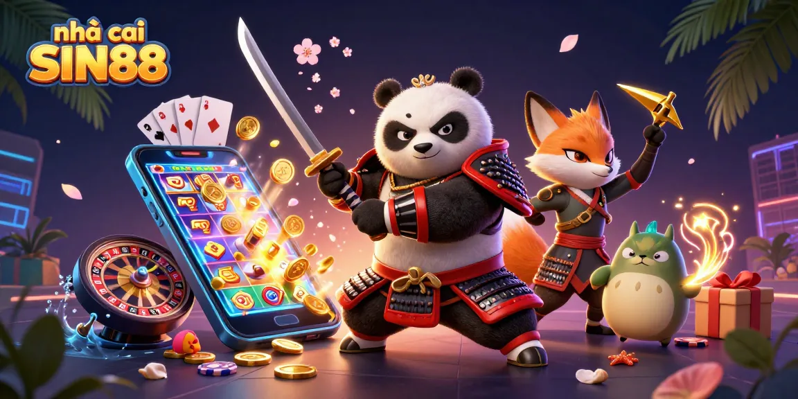 Experience thrilling gaming action at nhà cái SIN88 with vibrant characters and dynamic casino elements.