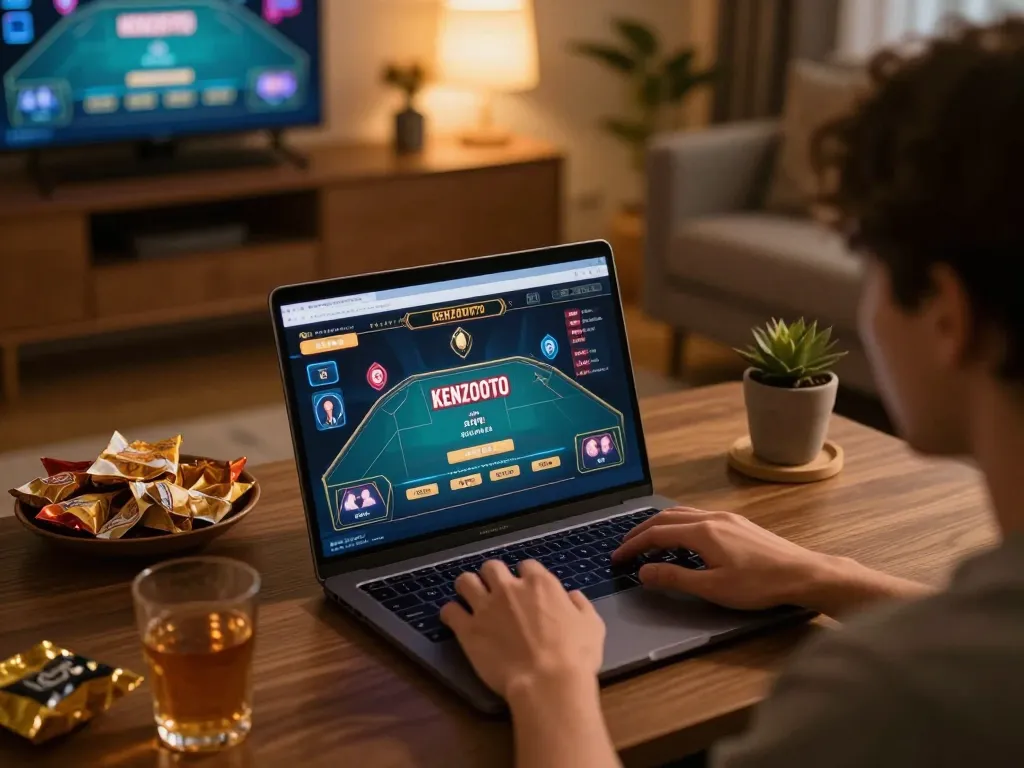 Menikmati login KENZOTOTO sambil terlibat dalam permainan dealer langsung di rumah, menunjukkan suasana yang nyaman.