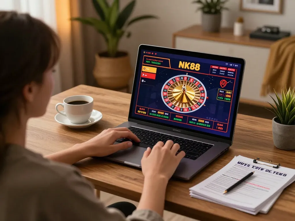 Player enjoying an online gambling experience on NK88 platform with live roulette game