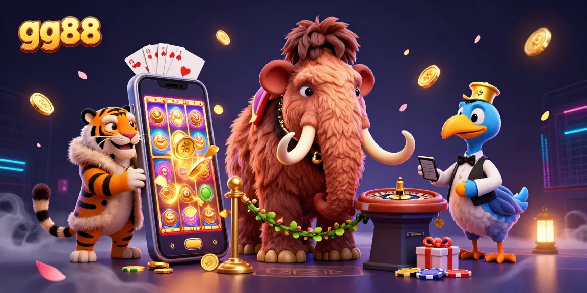 Experience gg88's vibrant casino environment featuring cartoon characters and gaming elements.