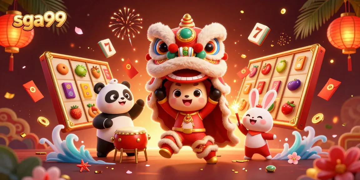 Engage with sga99's vibrant casino slots game featuring lively characters and festive decorations.
