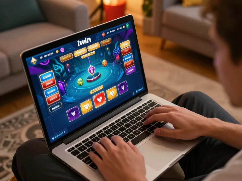 Engaging online gaming session with iwin club on laptop showcasing vibrant graphics