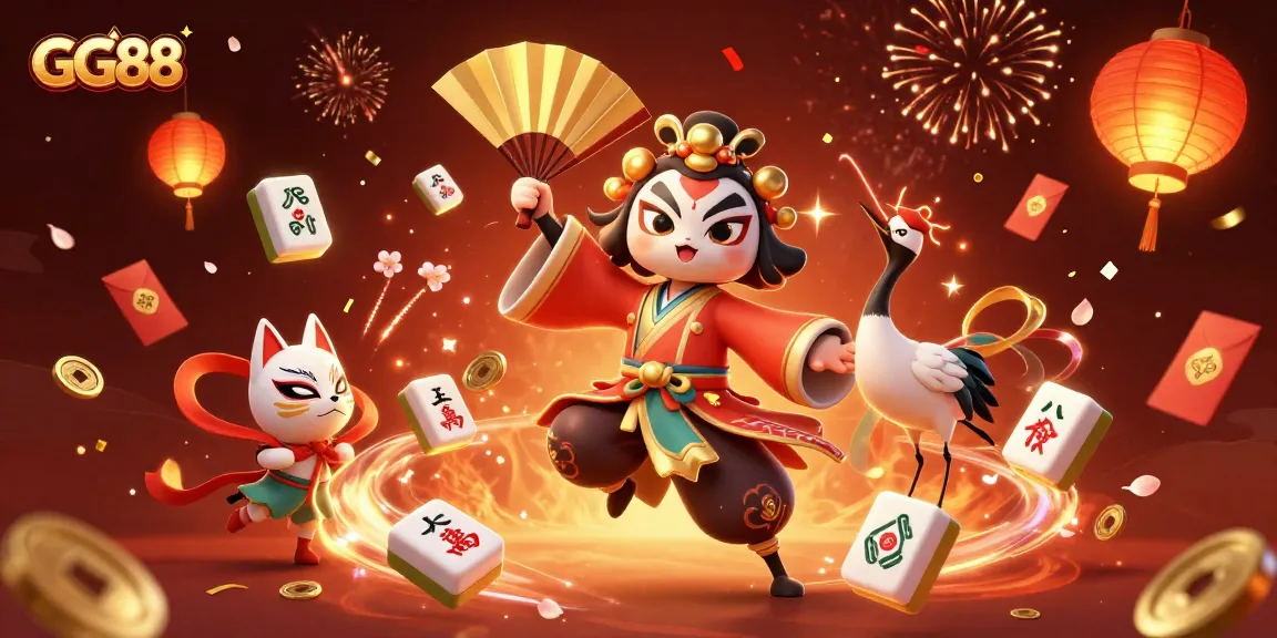 Experience the vibrant GG88 online casino atmosphere with a lavish 3D scene highlighting festive gaming elements.
