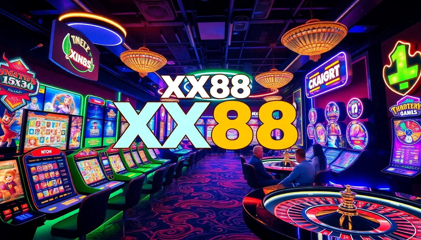 Experience the excitement of online gaming with XX88 link showcasing a vibrant digital casino atmosphere.