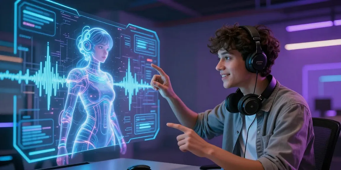 Engaging in ai roleplay with holographic characters in a futuristic digital setting.