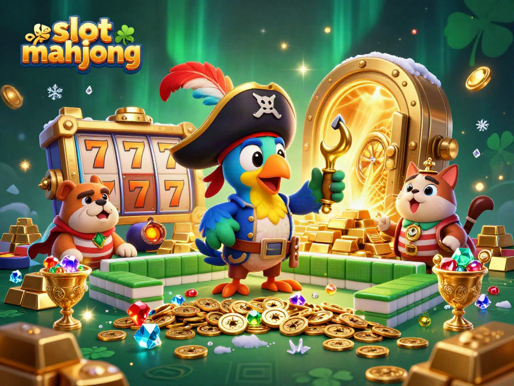 Spin the slot mahjong reels with colorful characters and treasures in this vibrant illustration.