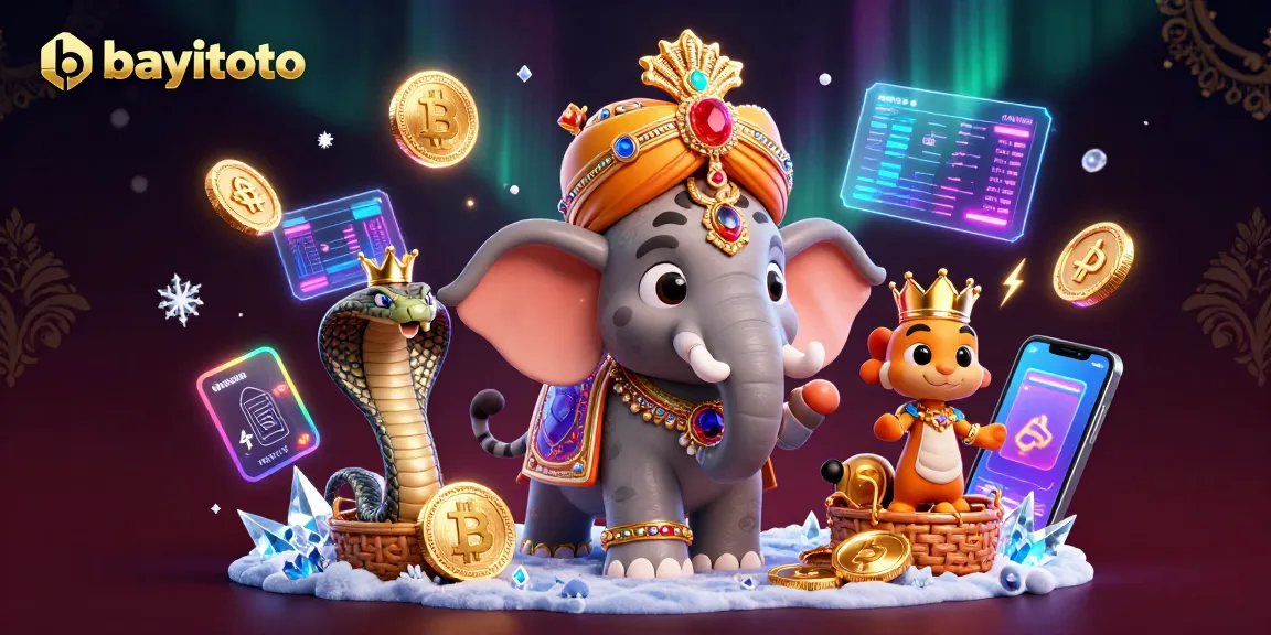 Join the bayitoto thrilling adventure with a cartoon maharaja tiger, elephant, and cobra in a vibrant casino scene.