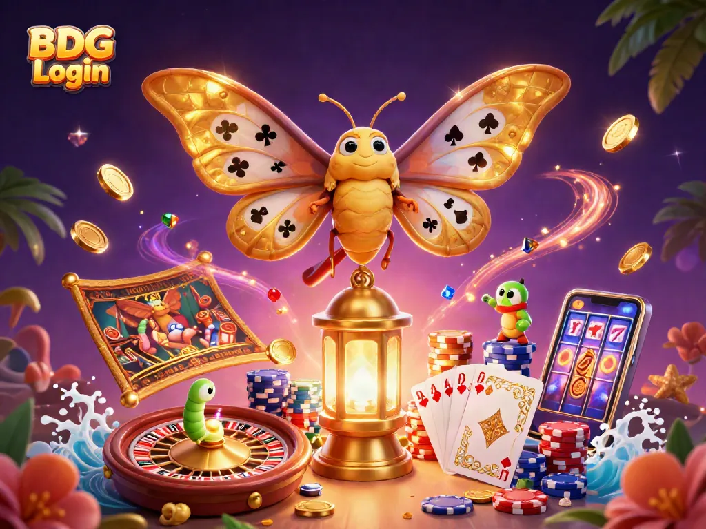 Experience BDG Login with vibrant casino illustrations and dynamic game elements, enhancing your gaming journey.