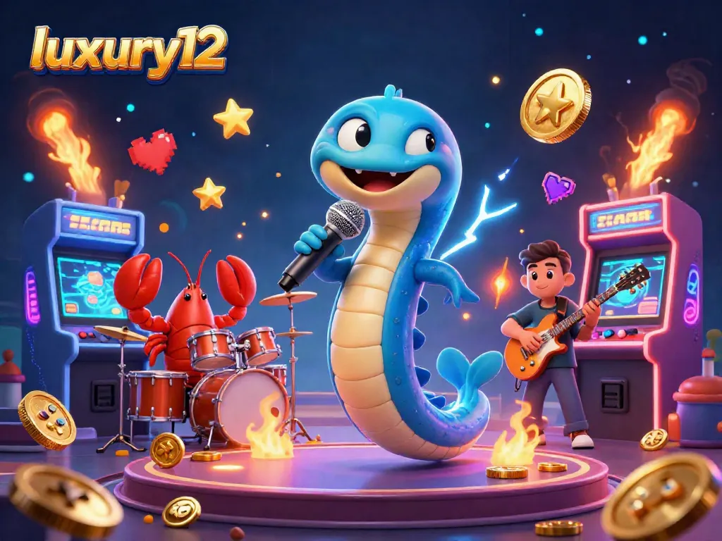 Slot jackpot luxury12 yang menggembirakan dengan ikan listrik DJ dan band bawah air, penuh gemerlap.