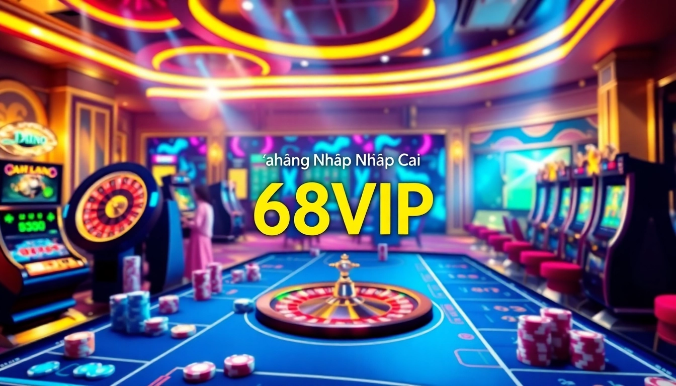 Experience the thrill of casino gaming with Đăng Nhập Nhà Cái 68VIP showcasing vibrant online gambling visuals.