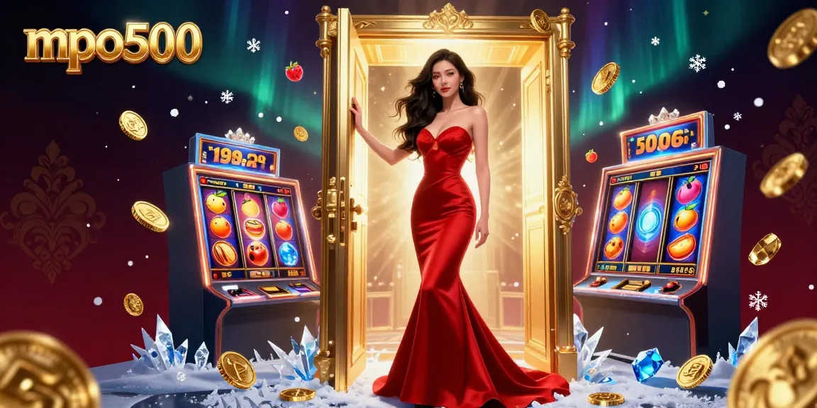 Experience excitement with mpo500 at the VIP casino doorway, filled with slot game elements and luxury ambiance.
