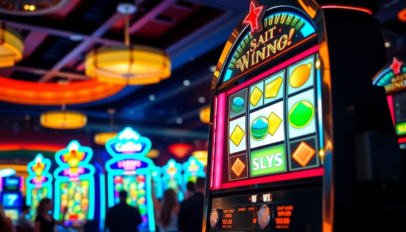 Slot Dana ditampilkan dengan pemain kasino yang merayakan kemenangan di mesin slot.