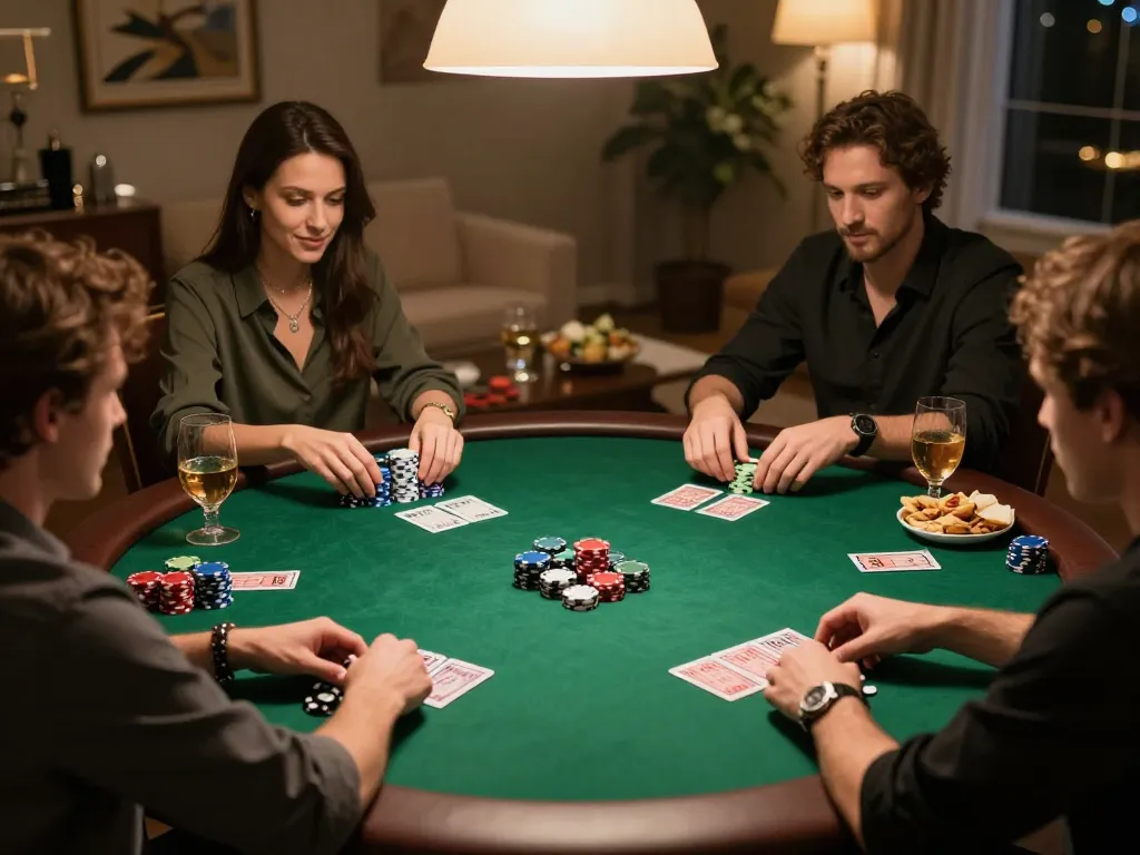 Sun win players enjoy a competitive poker night, showcasing strategic gameplay among friends.