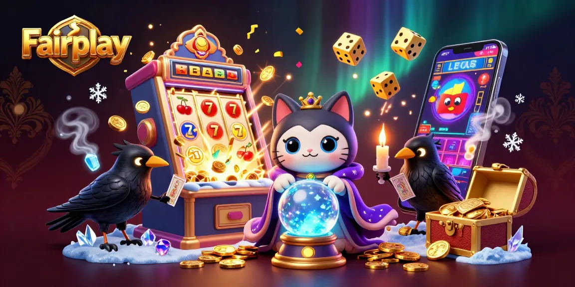 Engage with Fairplay at the casino with a thrilling 3D scene showcasing characters and iconic gaming elements.