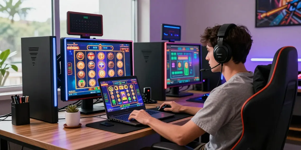 Gaming enthusiast immersed in the bro138 online slot experience with vibrant graphics.