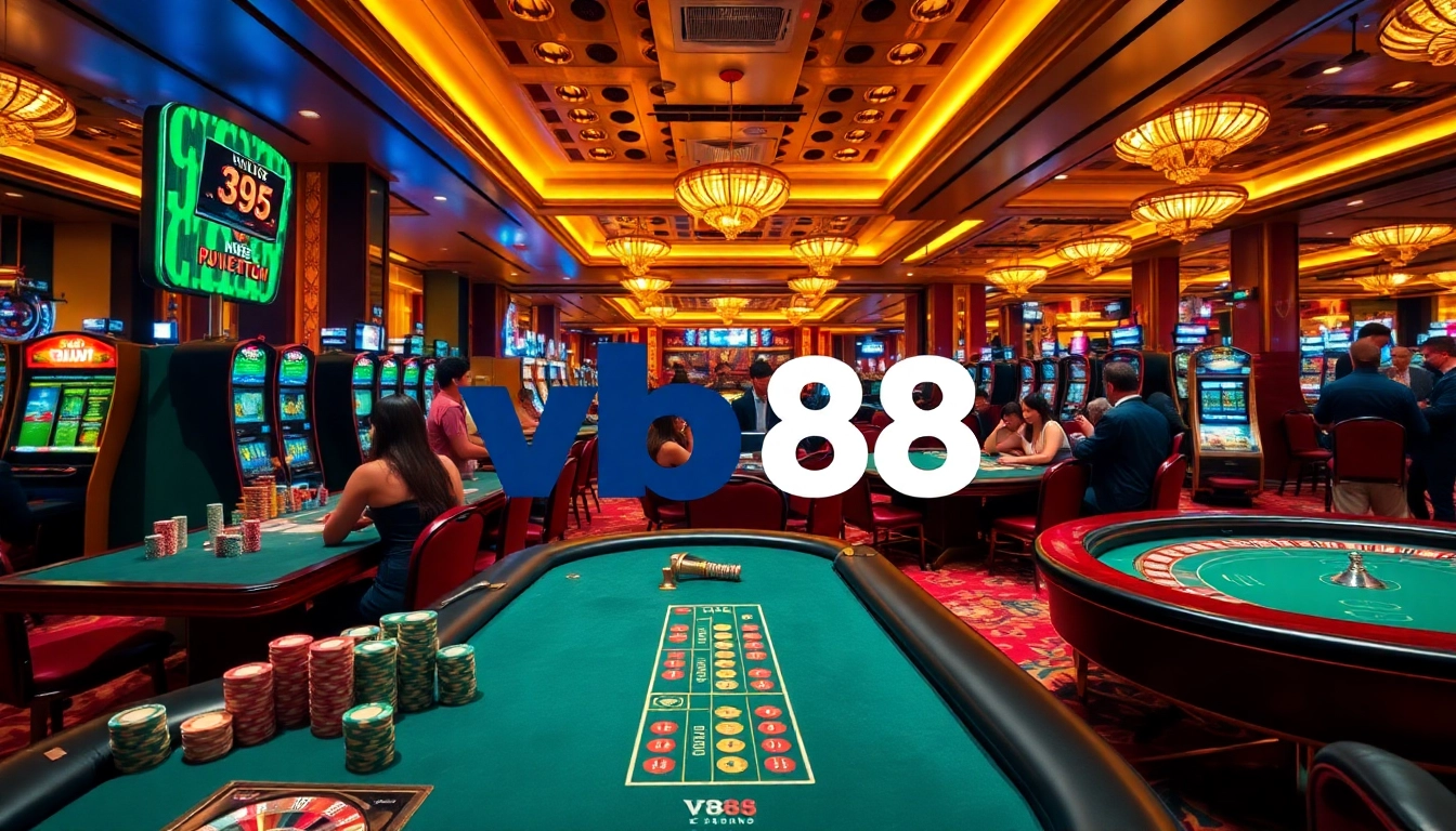 Experience action-packed gaming at VB88 with vibrant casino tables and excited players.