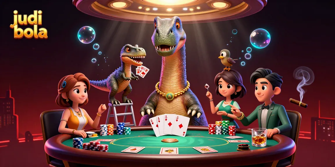 Engage in judi bola excitement at a 3D casino featuring vibrant characters and poker action.