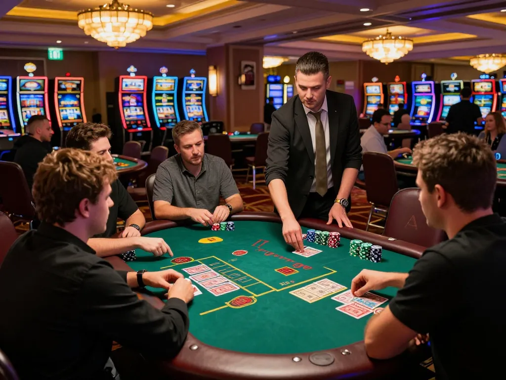 Players engaging in a high-stakes blackjack game at an upscale casino, highlighting the excitement of Go8.