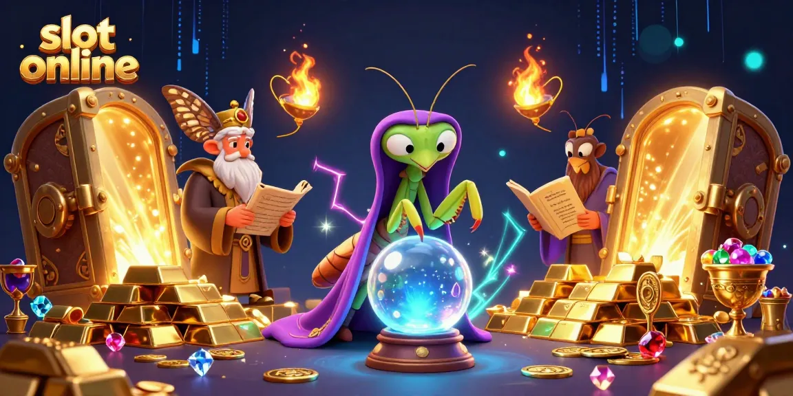 Experience the magic of slot online with our vibrant and enchanting casino scene, featuring fortune tellers and treasures.