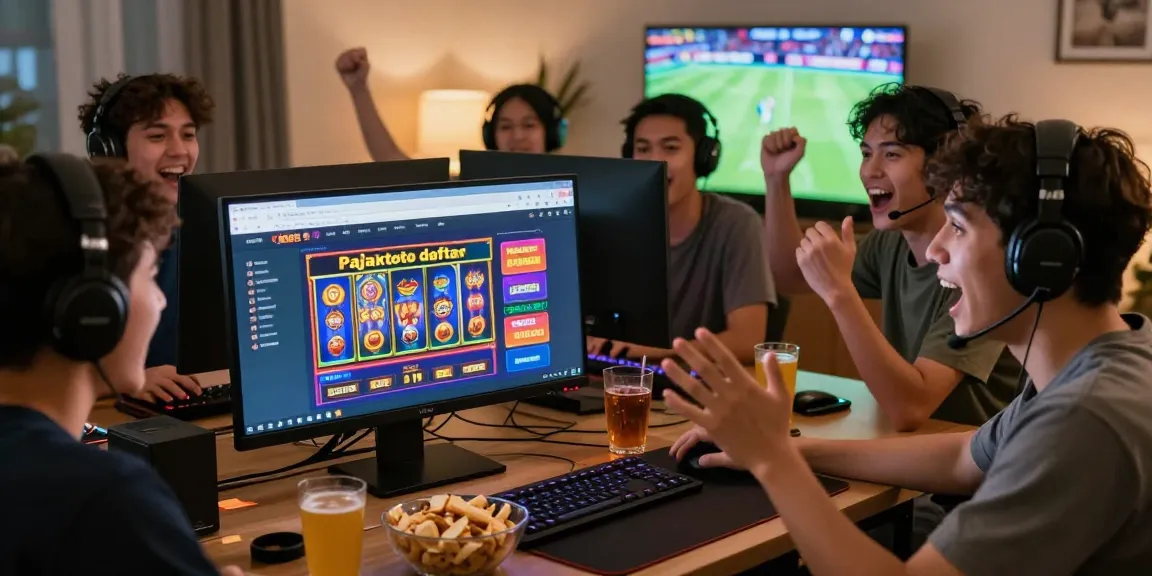 Diverse friends engaging with the Pajaktoto daftar platform, excited about online gaming.