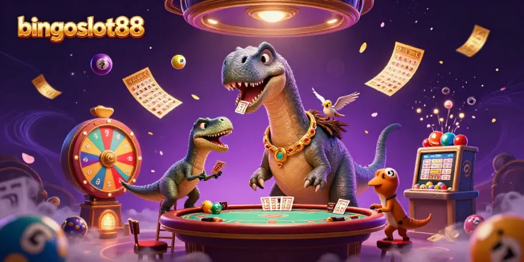 Bermain bingoslot88 dengan karakter lucu dan elemen permainan penuh warna menarik di kasino.
