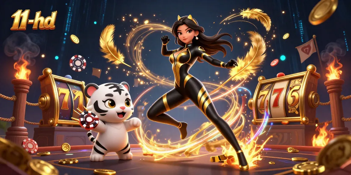 Engage with thrilling gameplay at 11-hd featuring a stunning woman and a playful tiger.