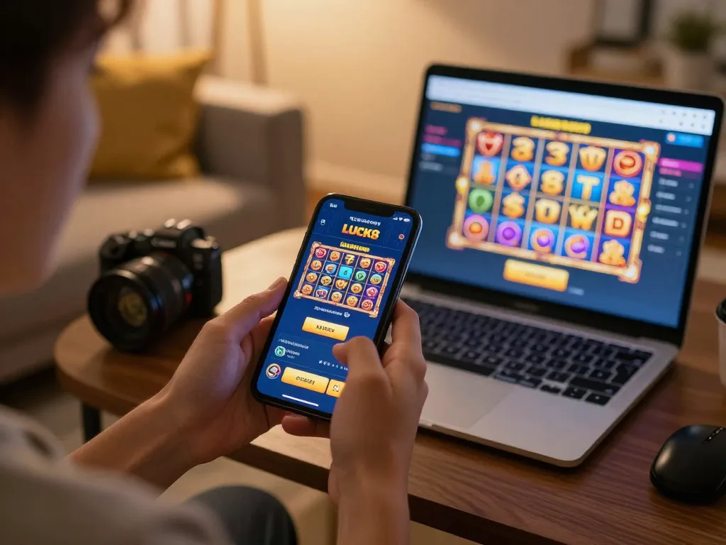 Engaging user accessing the LUCK8 mobile app for seamless online gambling experience.