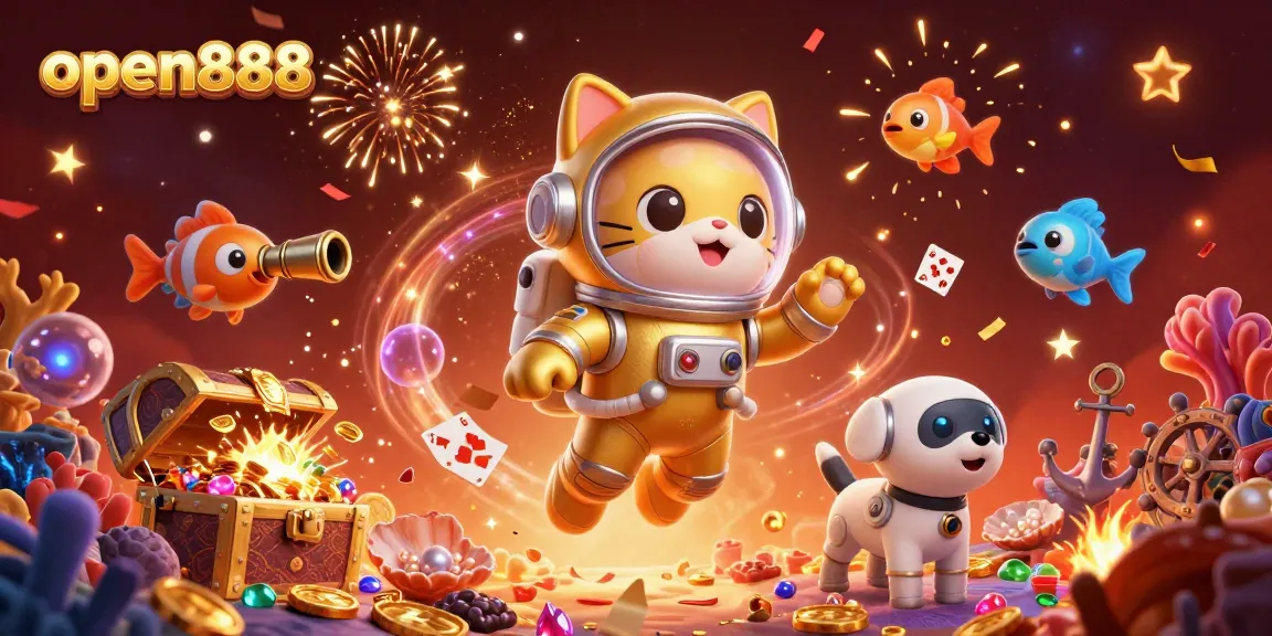 Join the fun with open888's colorful casino adventures featuring a space astronaut cat.