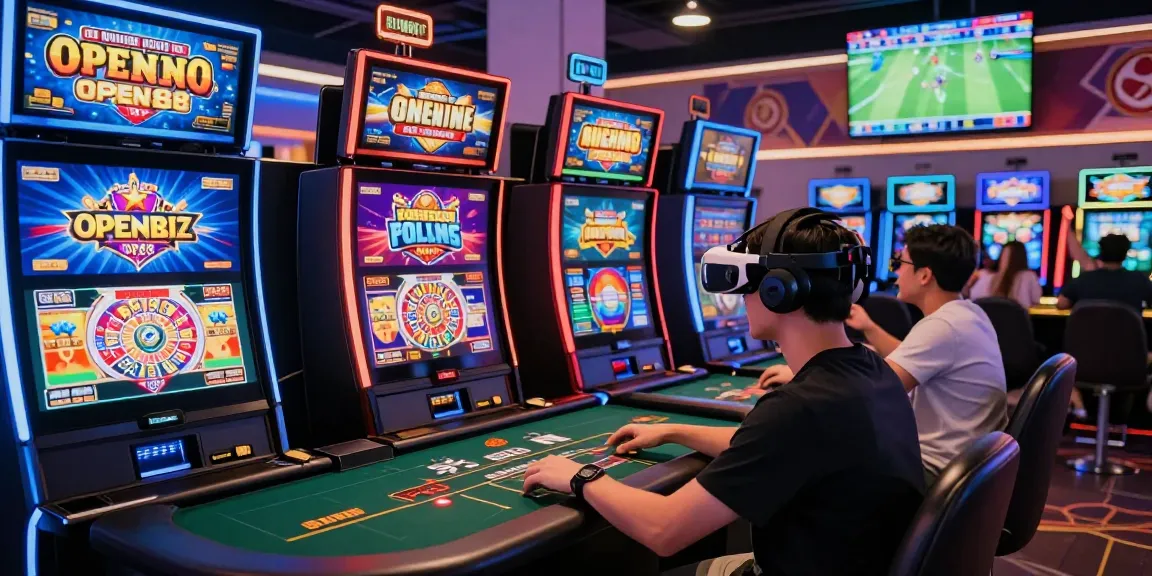 Engaged player enjoying OPEN88's online gaming with vibrant casino visuals.