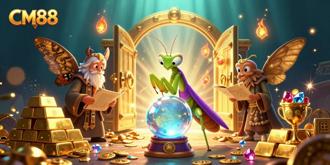 CM88 users winning in a vibrant, richly detailed digital casino scene packed with gold treasures and fantasy characters.