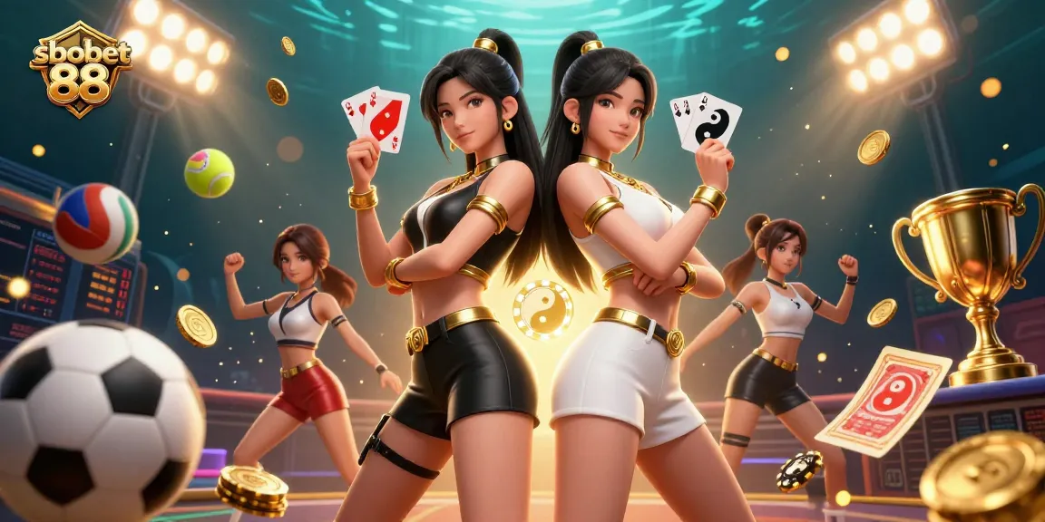 Experience the excitement of sbobet 88 with twin Asian women and dynamic sports elements.