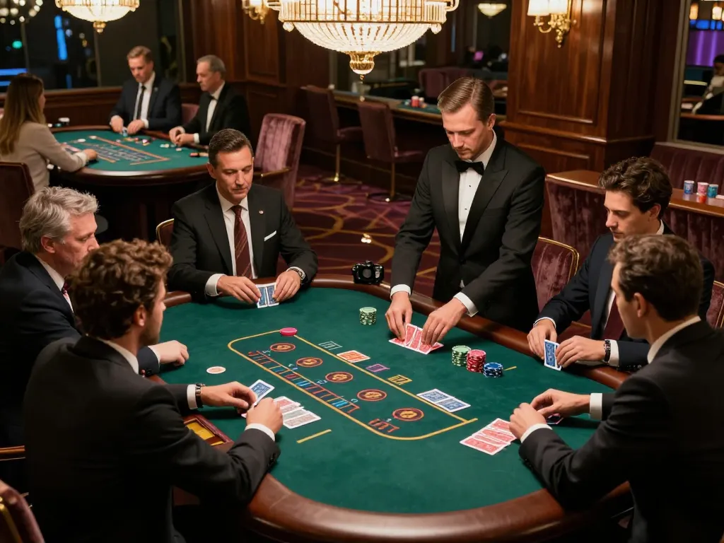 Players focus intensely at SC88 blackjack table, strategic plays in vibrant casino atmosphere.