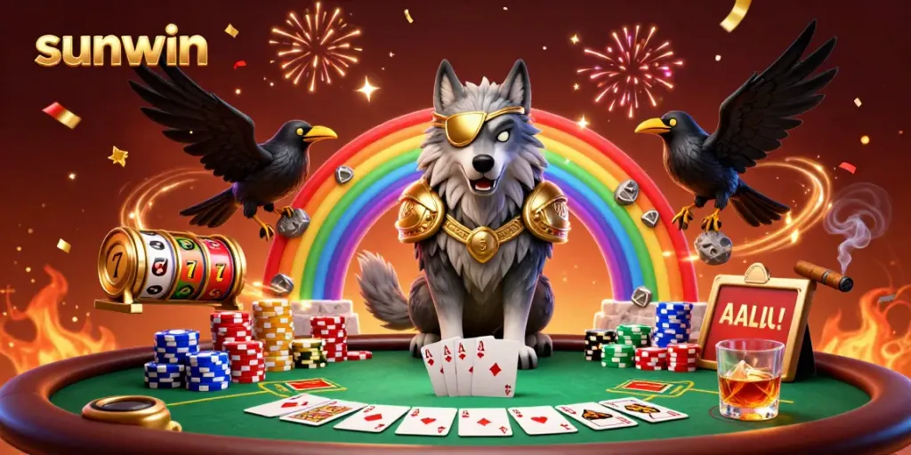 Experience the excitement of sunwin with a vibrant 3D scene featuring Odin and ravens amidst cascading casino chips.