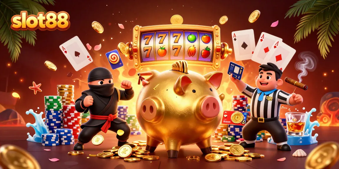 Menangkan jackpot di slot88 dengan ilustrasi keren karakter kartun kasino yang epik.