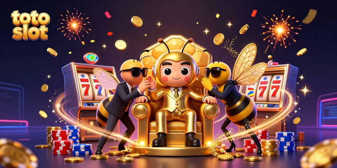 Engage with the thrilling toto slot experience amidst a bustling casino scene filled with enchanting characters.