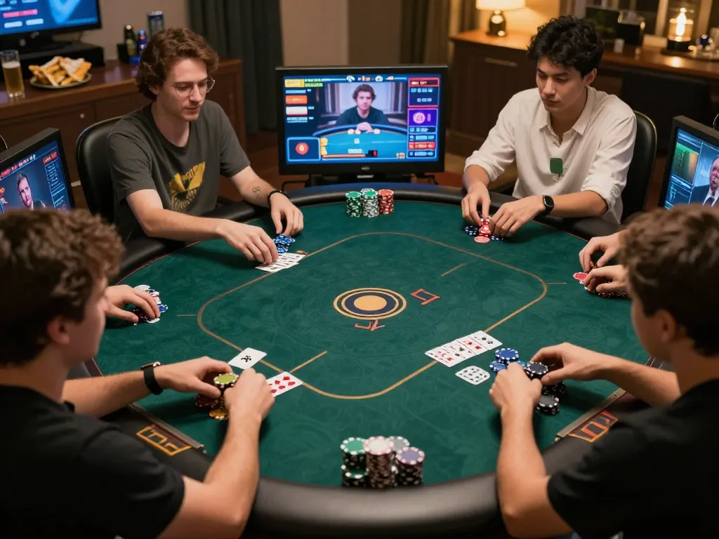 Engage in an exciting online poker game through 32win, showcasing player interactions and vibrant gameplay.