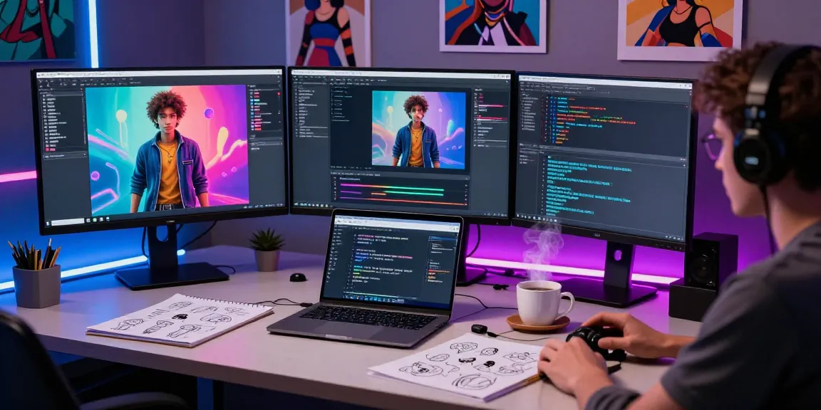 Interactive NSFW AI scene showcasing a vibrant studio where creators design characters and experiences.