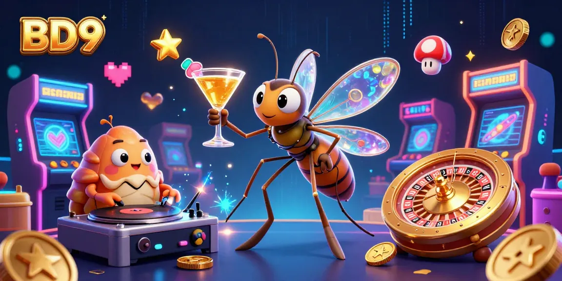 Experience thrilling casino action with BD9's vibrant gaming elements in a dynamic 3D scene.