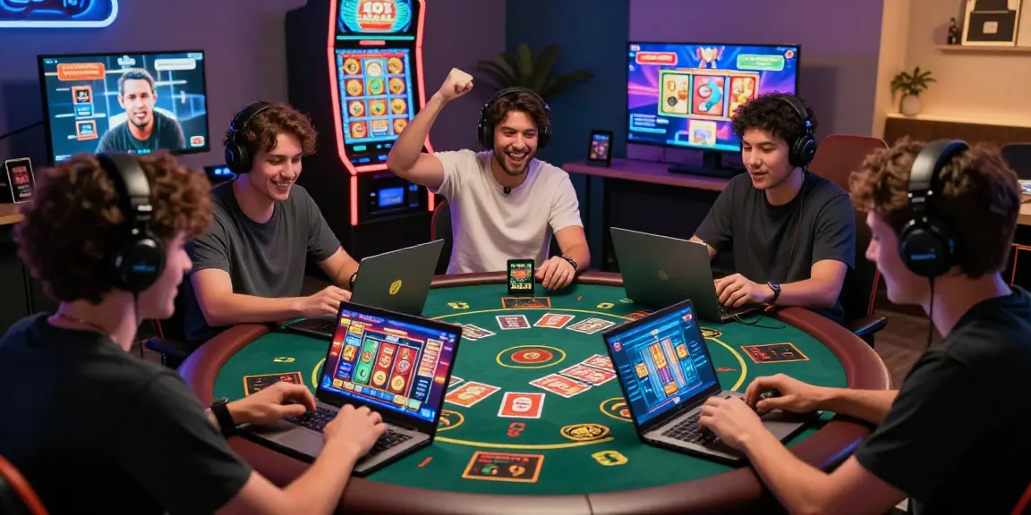 Players enjoying credit card casinos at https://eviz.org.uk in a vibrant online gaming environment, celebrating wins and strategies.