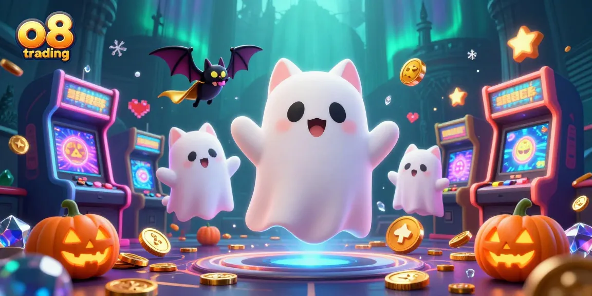 Engage in thrilling gaming at o8 trading, featuring a ghost cat and vampire bat in a haunted casino.