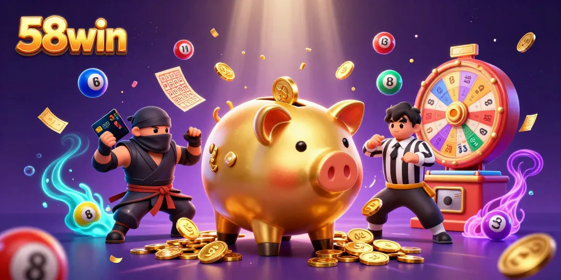 Experience the dynamic world of 58win with colorful lottery elements and engaging characters.
