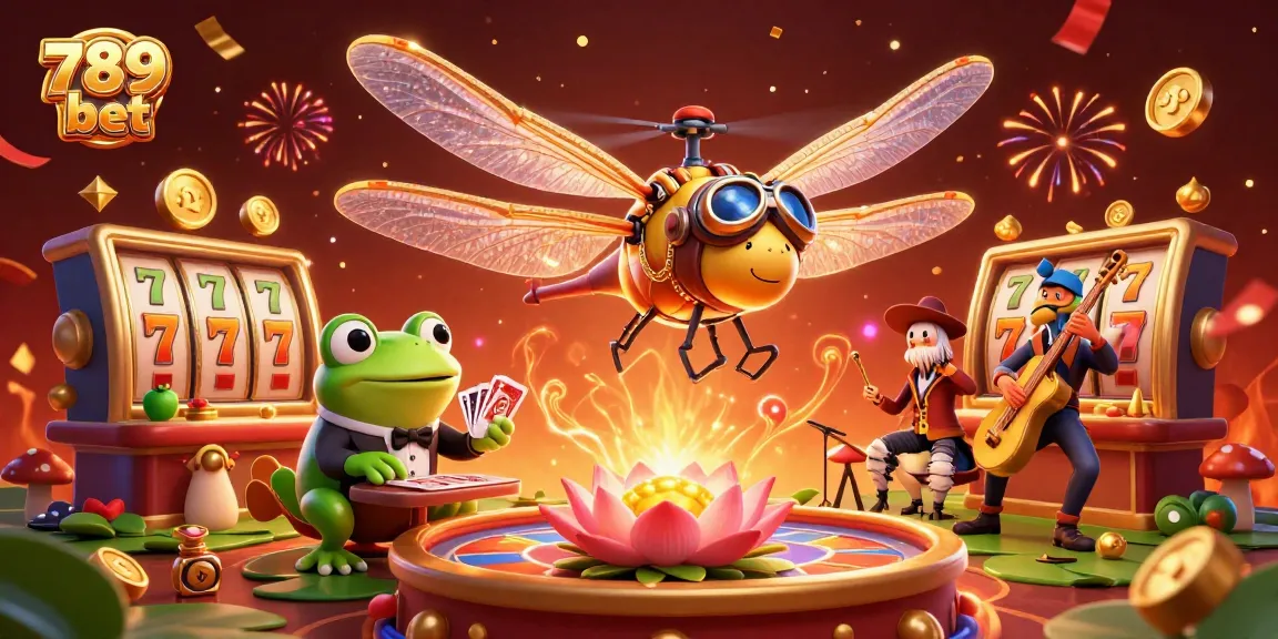 Experience the excitement of 789 bet with a vibrant casino scene filled with slot reels, cards, and festive energy.