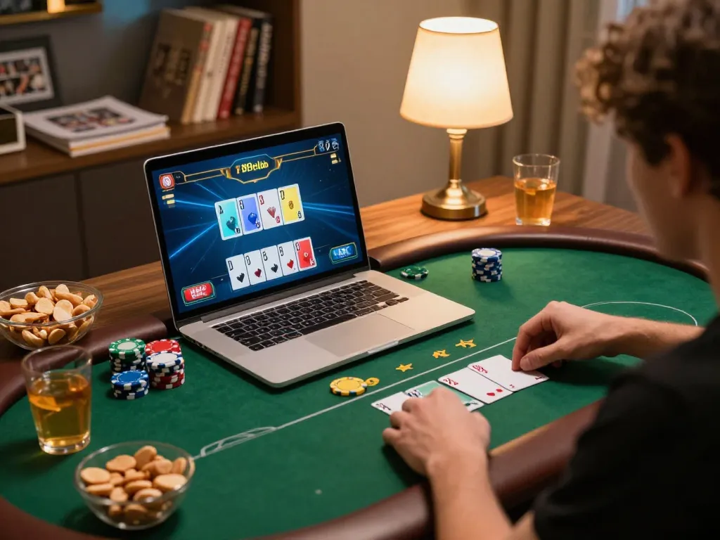 Playing poker on 789club online casino with cozy home setting and strategic notes