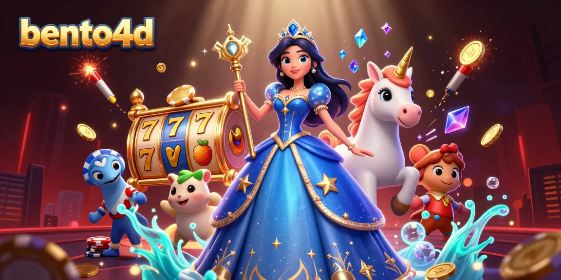 Rasakan kegembiraan mendebarkan dengan adegan kasino menarik dari bento4d yang menampilkan mesin slot dan karakter berwarna-warni.