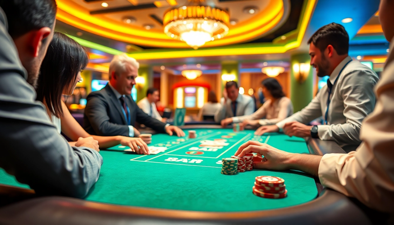 Engaging atmosphere of Blackjack Casino with a dealer and players enjoying the game.