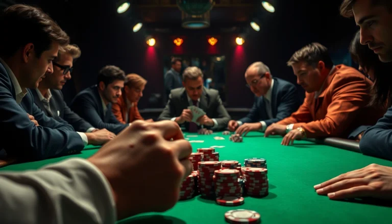 Engaged players competing in a thrilling Poker Game at a high-stakes table.