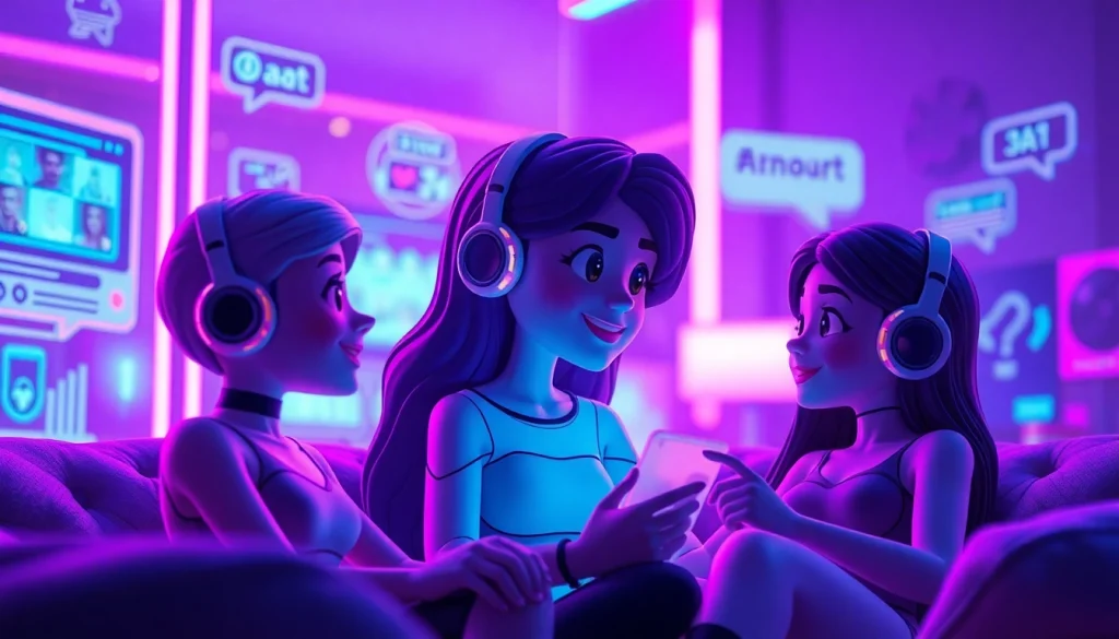 Engaging AI characters in a vibrant chat environment showcasing sex chat AI interactions.