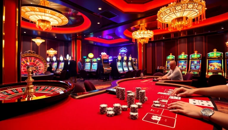Exciting game scene highlighting Nhà Cái BJ888’s luxury casino offerings with roulette and blackjack elements.