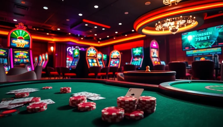 Experience high-stakes poker at 789bet's upscale casino with vibrant chips and cards.